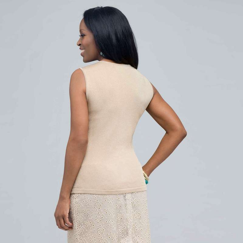 Sleeveless Twist Front Knit Top., Chino, large